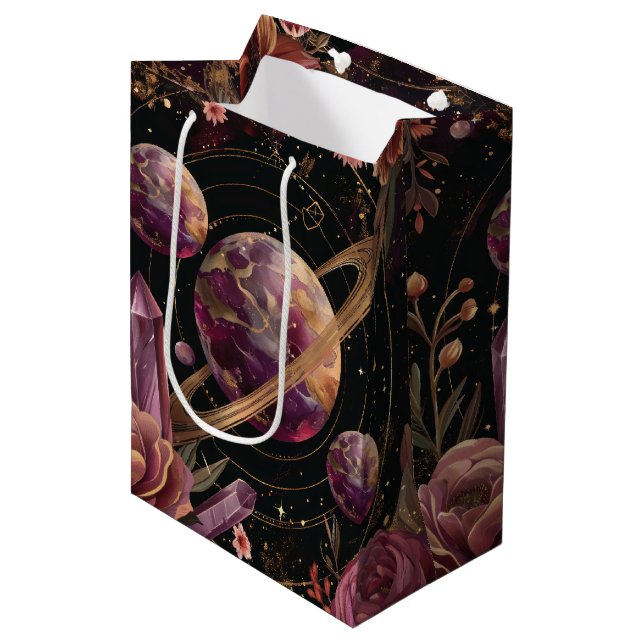 Cosmic Crystal Ringed Planet Fantasy Art (1) Medium Gift Bag (Front Angled)
