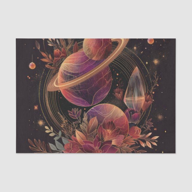 Cosmic Crystal Ringed Planet Fantasy Art (2) Tissue Paper (Front)