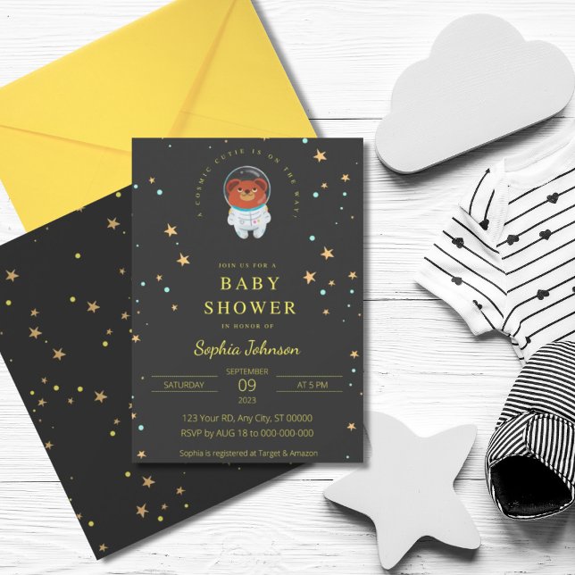 Cosmic Cutie is on the Way! Bear Baby Shower Invitation (Creator Uploaded)