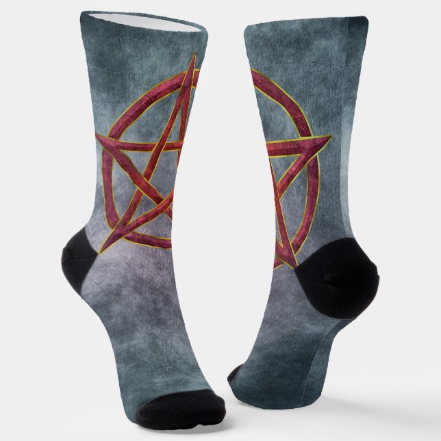 Cosmic Dance: Garnet Pentagram Socks (Angled)