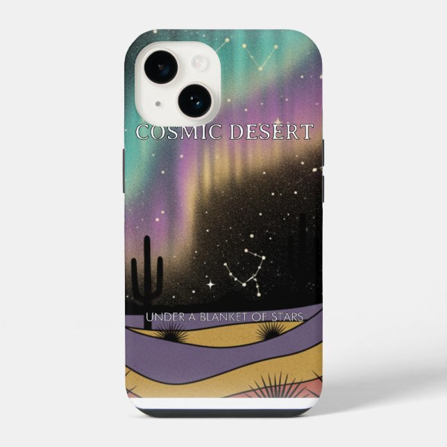 Cosmic Desert Aurora • Retro Western Night Sky iPhone Case (Back)