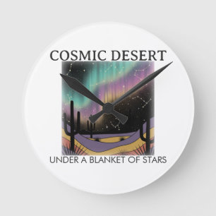 Cosmic Desert Aurora • Retro Western Night Sky Round Clock