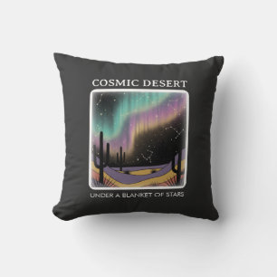 Cosmic Desert Aurora • Retro Western Night Sky Throw Pillow