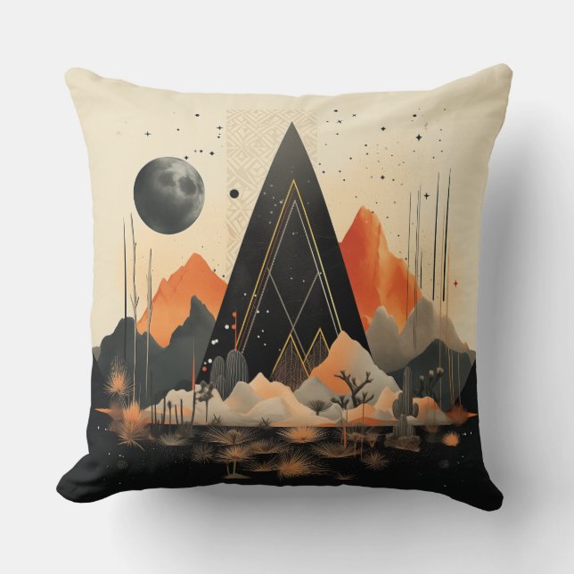 Cosmic Desert & Moon Throw Pillow (Front)