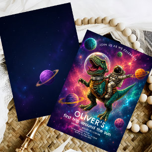 Cosmic Dinosaur 1st Birthday Invitation