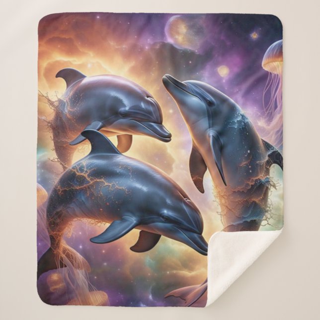 Cosmic Dolphins and Jellyfish in Space  Sherpa Blanket (Front)