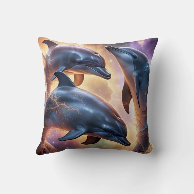 Cosmic Dolphins and Jellyfish in Space  Throw Pillow (Back)