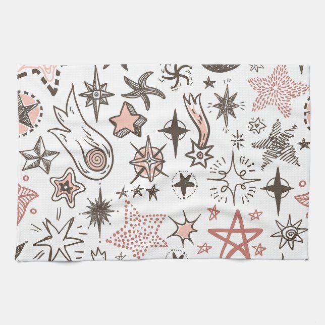 Cosmic Doodles: Stars and Comets Kitchen Towel (Horizontal)