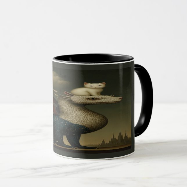 Cosmic Dragon and White Kitten Surreal Art Mug (Devant droit)