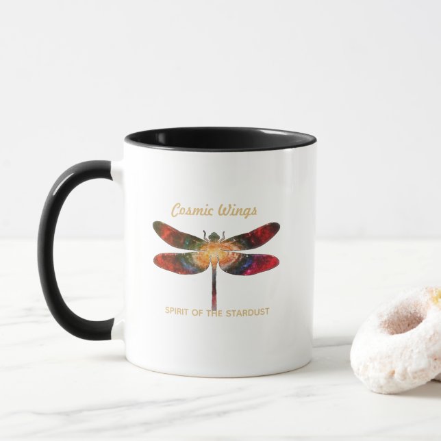 Cosmic Dragonfly • Galaxy Wings & Nebula Trails Mug (With Donut)