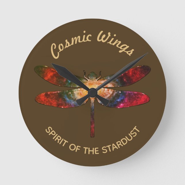 Cosmic Dragonfly • Galaxy Wings & Nebula Trails Round Clock (Front)