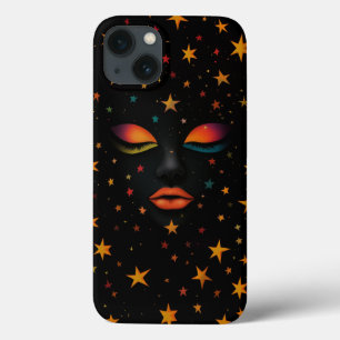 Cosmic Dream Rainbow Galaxy Woman Face Stars Black iPhone 13 Case