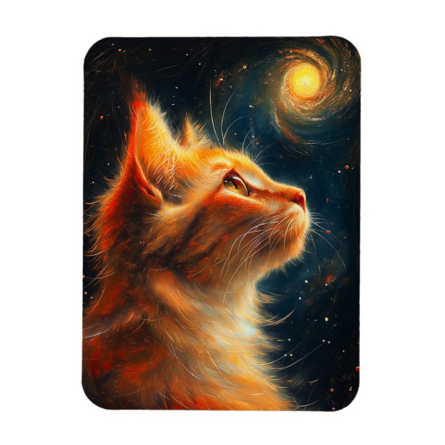Cosmic Dreamer | Ginger Cat Stargazing Magnet (Vertical)