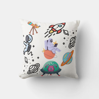 "Cosmic Dreams Astronaut & Telescope Pillow" Throw Pillow