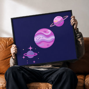 Cosmic Dreams Whimsical Planets Canvas Wall Art