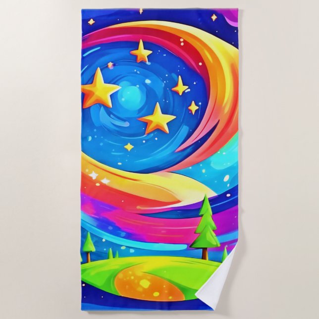 Cosmic Dreamscape: A Celestial Adventure Beach Towel (Front)