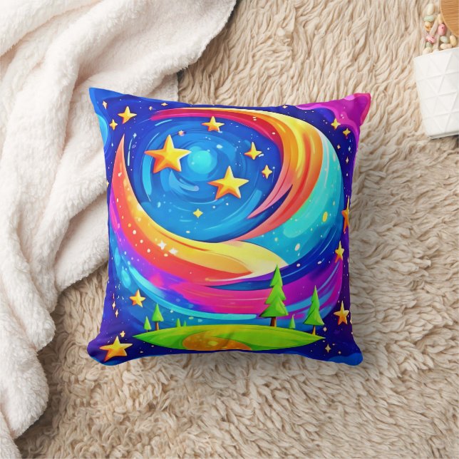 Cosmic Dreamscape: A Celestial Adventure Throw Pillow (Blanket)