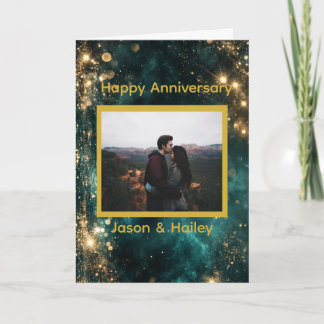 Cosmic Dreamscape Golden Sparkles Custom Photo Card