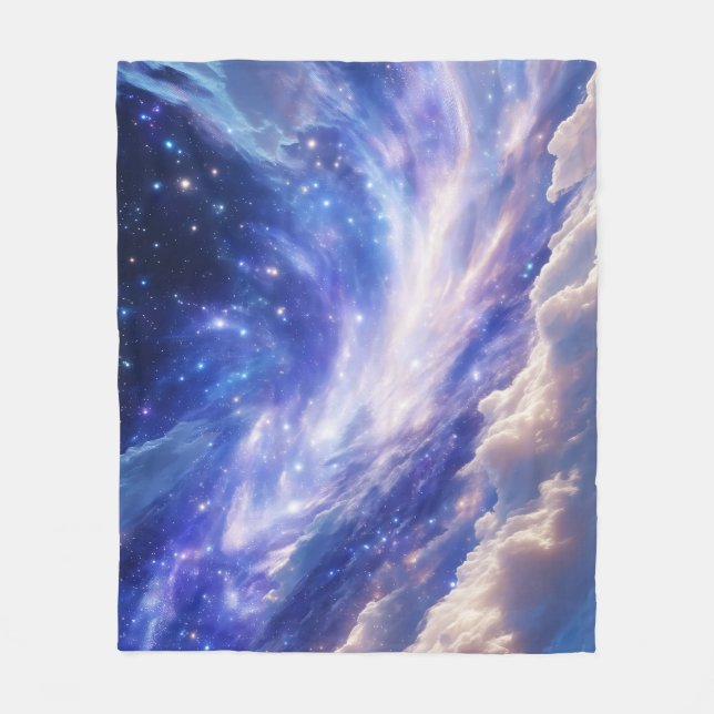 Cosmic Dreamscape: Swirling Nebula & Starry Night Fleece Blanket (Front)