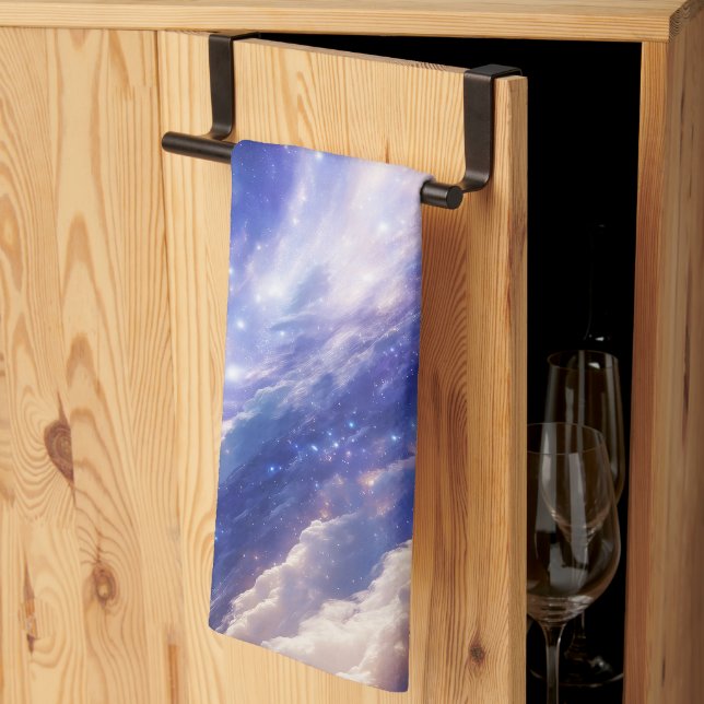 Cosmic Dreamscape: Swirling Nebula & Starry Night Kitchen Towel (Thirds Fold)