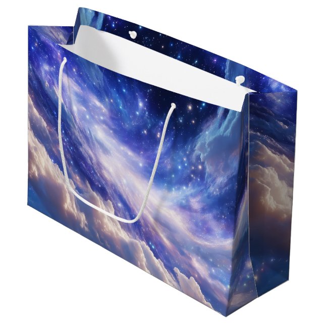 Cosmic Dreamscape: Swirling Nebula & Starry Night Large Gift Bag (Front Angled)