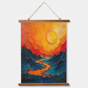 Cosmic Drift — Abstract Gold & Teal Canvas Art Hanging Tapestry