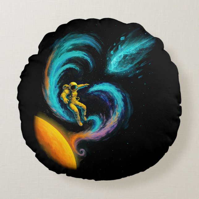 Cosmic Drift: Swirling Nebula Journey Round Pillow (Front)