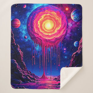 Cosmic Dripping Planet Art Sherpa Blanket