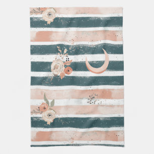 Cosmic Earth Tone Stripe with Tribal Moon Kitchen Towel