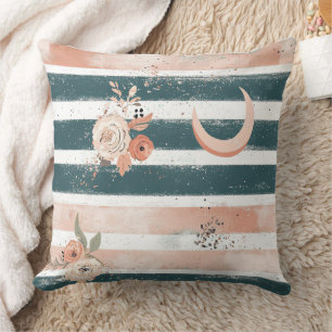 Cosmic Earth Tone Stripe with Tribal Moon Throw Pillow