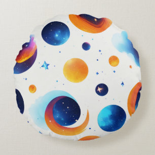 Cosmic Elegance: Minimal Blue Fire Galaxy Stars Lo Round Pillow