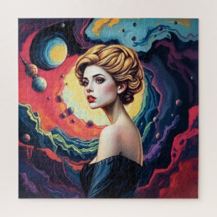 Cosmic Elegance Portrait- Vibrant Space Dream Jigsaw Puzzle