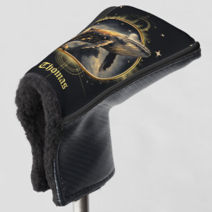 Cosmic elegance, the golden, black whale golf head cover