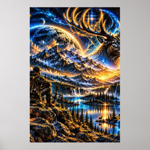 Cosmic Elk Spirit Hunter Poster