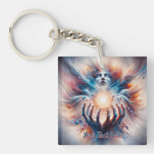 Cosmic Energy Embraced by Hands Keychain