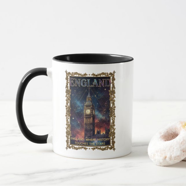 Cosmic England Big Ben Celestial Art Mug (With Donut)