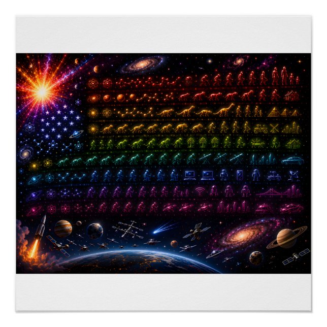 Cosmic Evolution American Flag | Big Bang to Human Poster (Front)