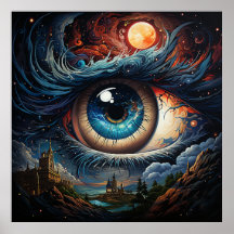Cosmic Eye with a Castle and Red Sun