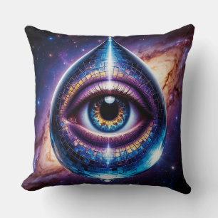 Cosmic Eye Within Teardrop Shaped Galactic Disco Throw Pillow