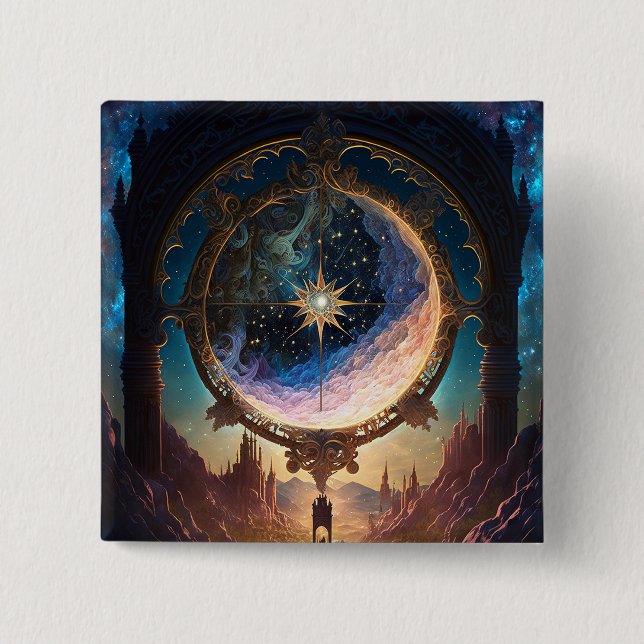 Cosmic Fantasy Space Landscape 2 Inch Square Button (Front)
