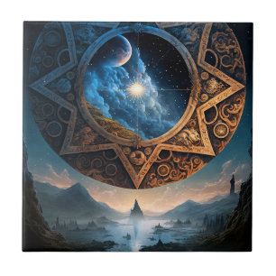 Cosmic Fantasy Space Landscape Ceramic Tile