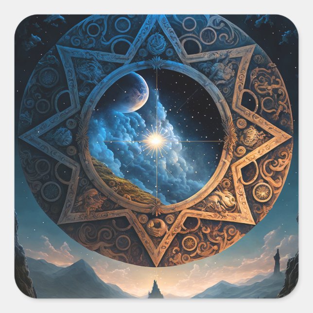 Cosmic Fantasy Space Landscape Square Sticker (Front)