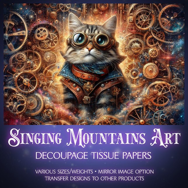 Cosmic Fantasy Steampunk Cat Decoupage  Tissue Paper (Creator Uploaded)