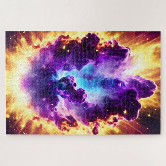 Cosmic fire blue and purple nebula star landscape jigsaw puzzle (Horizontal)