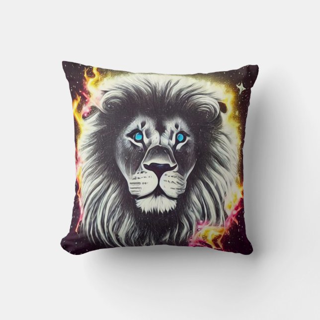 Cosmic Fire Lion Throw Pillow (Front)