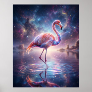 Cosmic Flamingo Lagoon Glow Poster
