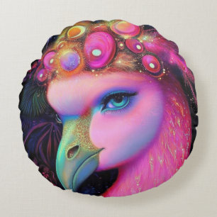 Cosmic Flamingo Queen Round Pillow