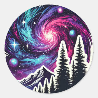 Cosmic Forest: Galaxy Meets Nature Classic Round Sticker