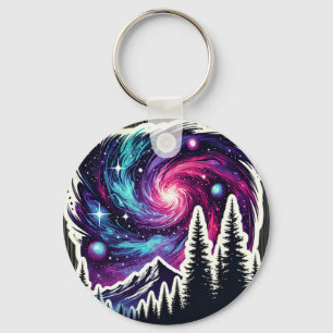 Cosmic Forest: Galaxy Meets Nature Keychain