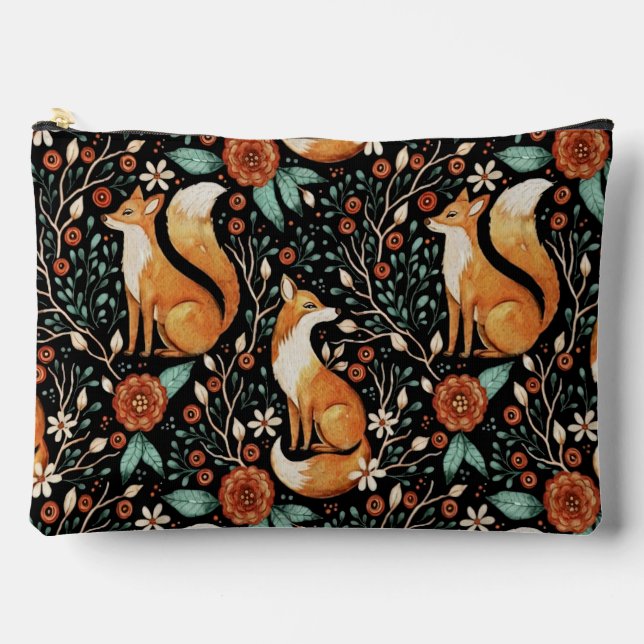 Cosmic Fox and Crescent Moons Accessory Pouch (Front)